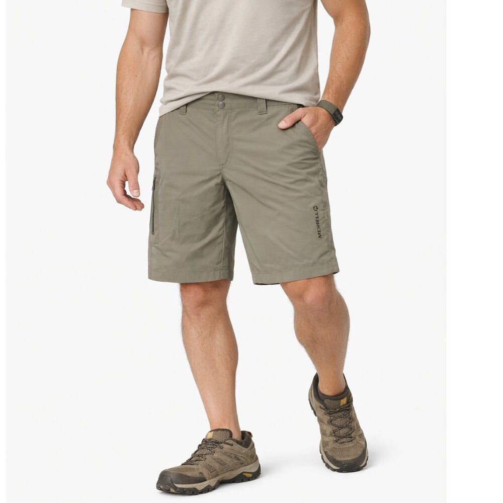 MERRELL Opti-Wick Hiking Shorts Nylon Stretch UPF 50+ Grey Brown Men's 40 x 10"